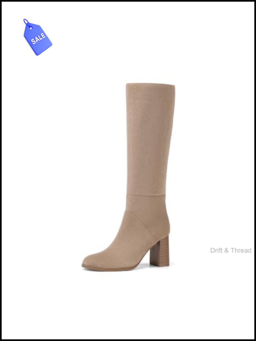 Faux Suede Knee High Block Heel Boots Zip Up Tall Boots
